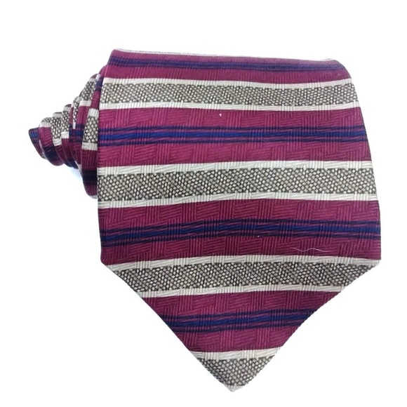 Savile Row Red & Blue Striped 100% Silk Tie - Picture 1 of 6